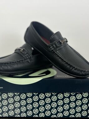 Men's Black Leather Slip-On Loafers with Metal Bit